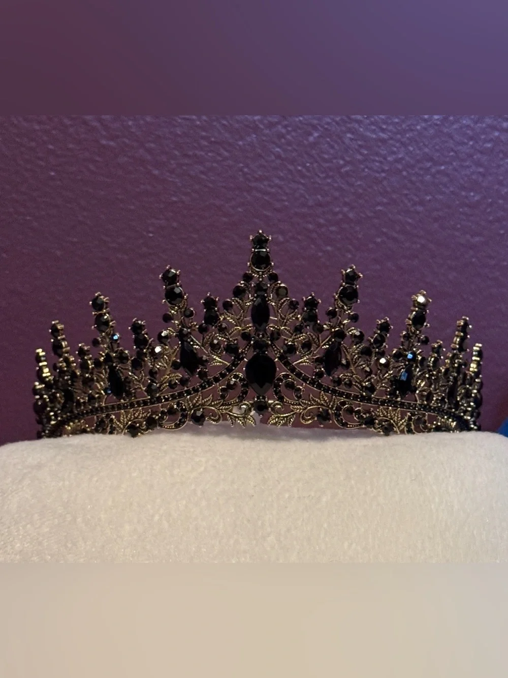 Black Crystal and Gold Filigree Tiara